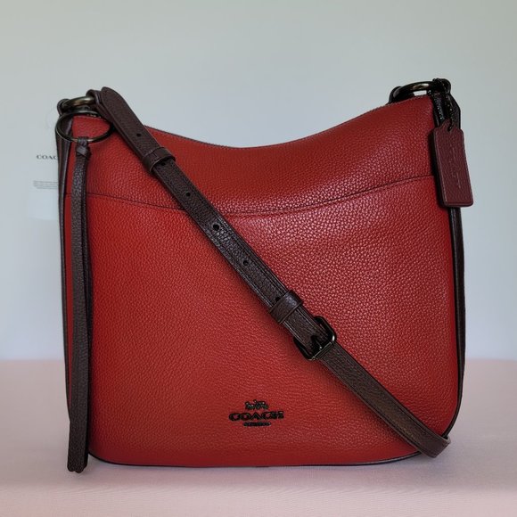 COACH Chaise Colorblocked Pebbled Leather Crossbody- Brick Red Multi 🎈$195. ⭐ - Picture 3 of 16